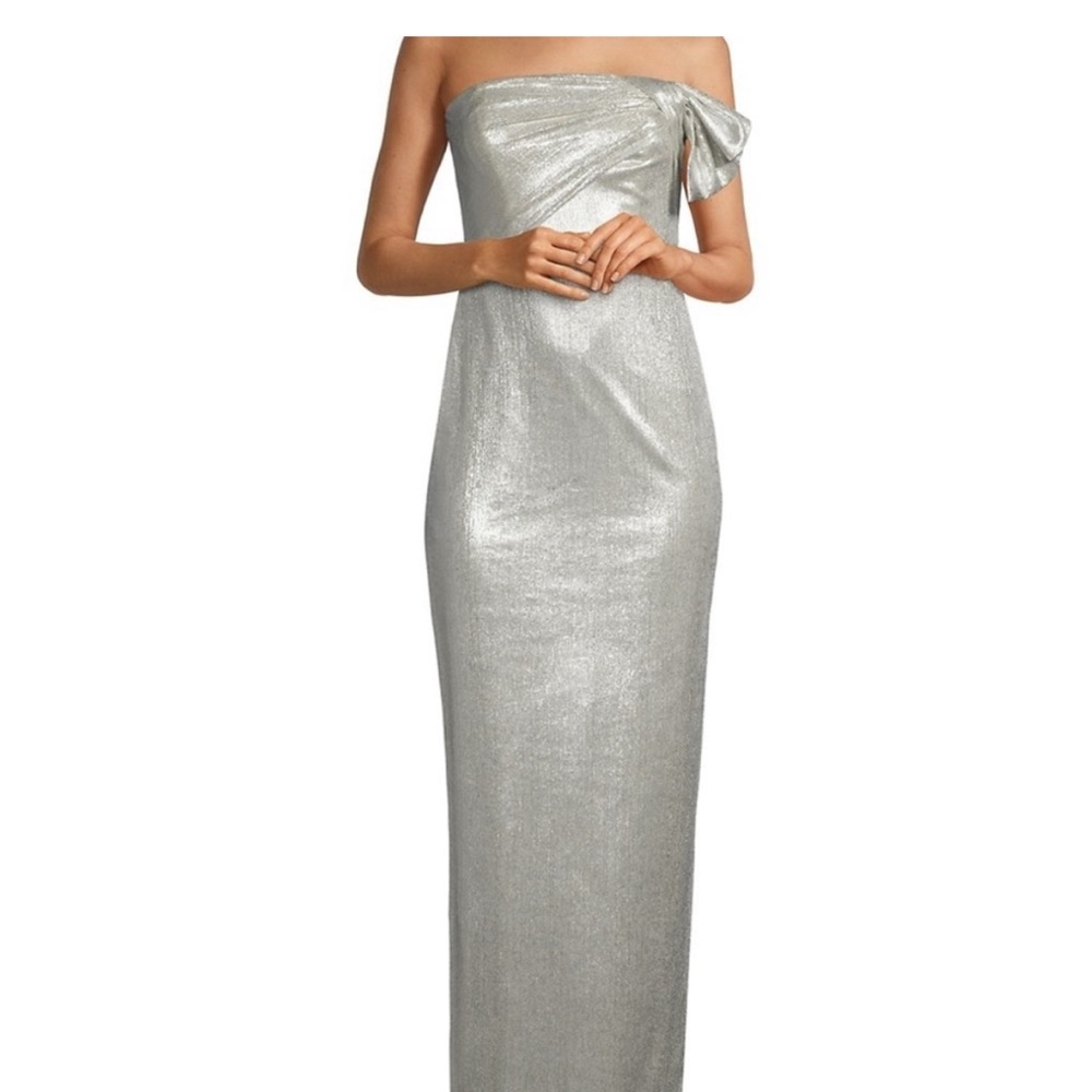 Black Halo Strapless Silver Gown